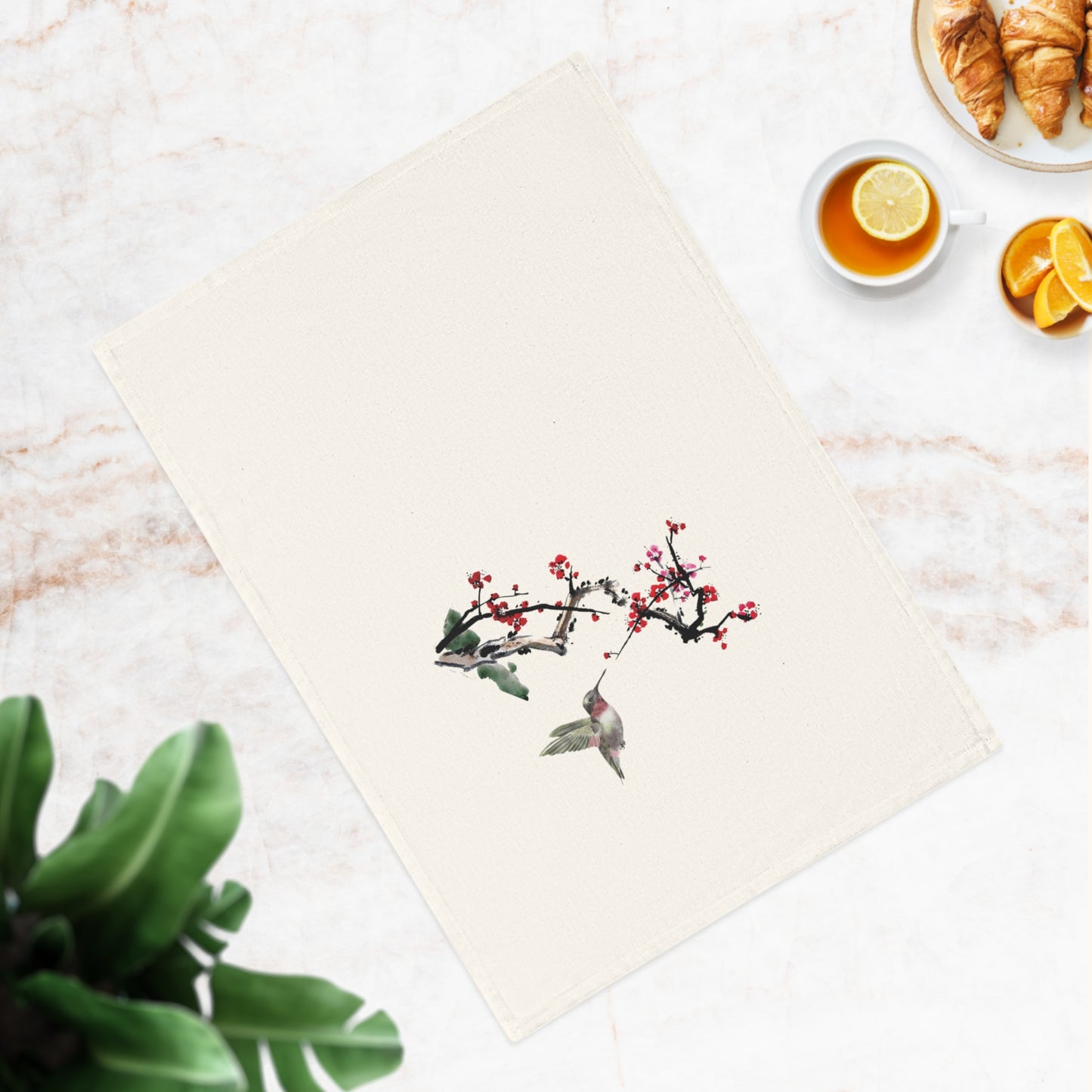 Plum Blossoms Organic Cotton Tea Towel
