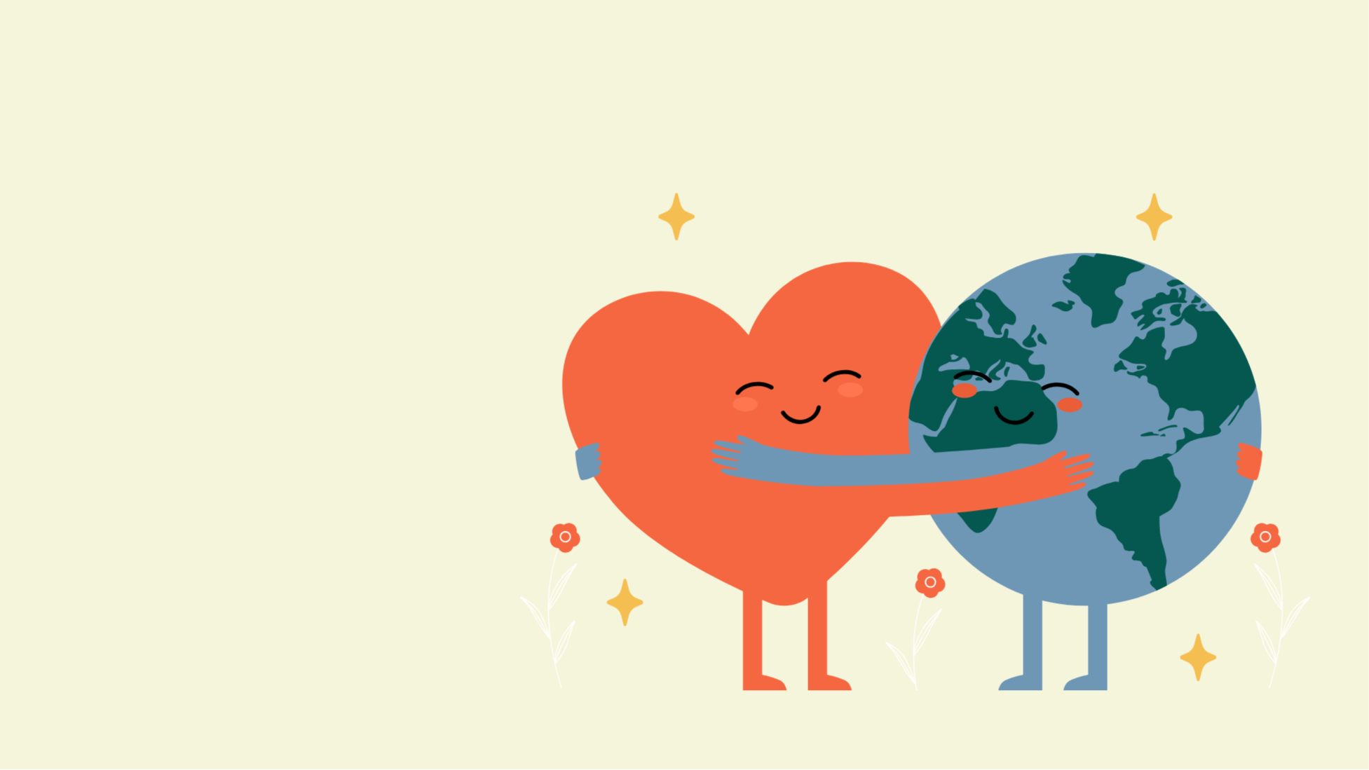 An illustration of a heart and planet earth hugging each other